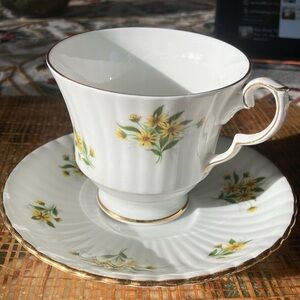 ROYAL WINDSOR NUMBERED BONE CHINA CUT AND SAUCER WITH TEA HOLDER